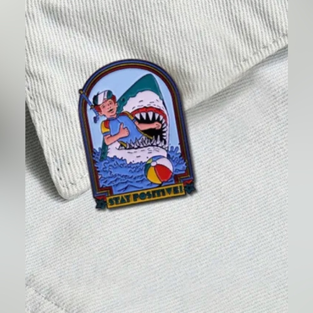 Hilarious “Stay Positive” Shark Enamel Pin